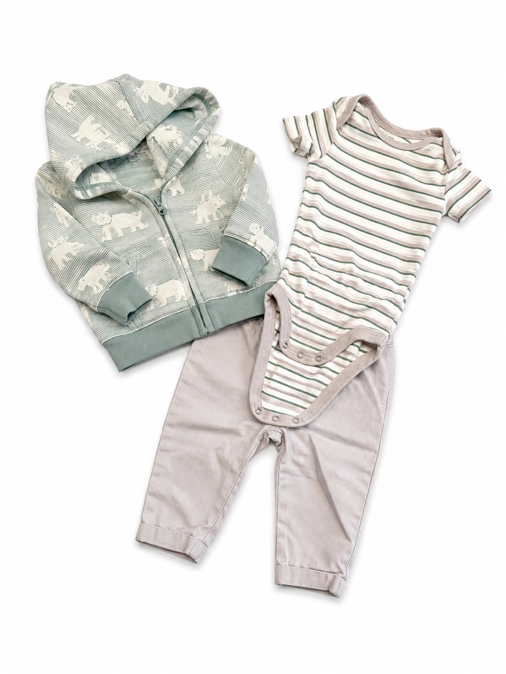 Carter's Striped Baby Bodysuit in White, Green & Gray